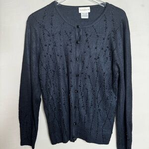 Jaclyn Smith Black Beaded Button Front Cardigan Sweater